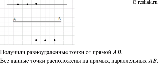 Изображение 104 Начертите какую-нибудь прямую АВ. Постройте несколько точек, находящихся от прямой АВ на расстоянии 2 см. Где расположены все такие...
