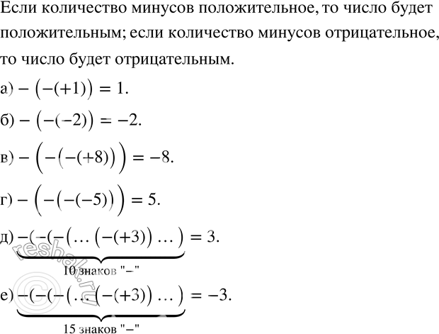 Изображение 527 Запишите число, равное данному:а) -(-(+1));		б) -(-(-2));в) -(-(-(+8)));г) -(-(-(-5)));	д) -(-(-(...(-(+3))...); 10 знаков «—»е) -(-(-(...(-(+3))...). 15...