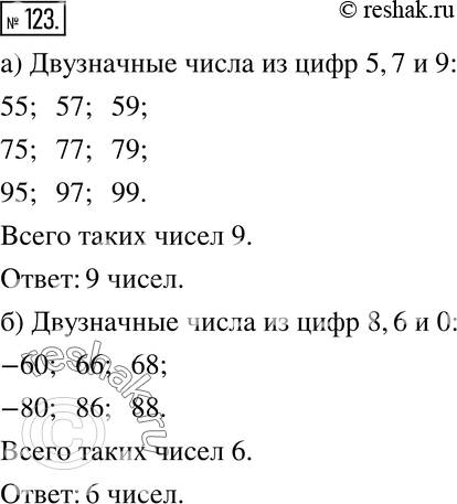 Изображение 123. а) Запишите все двузначные числа, которые можно составить, используя только цифры 5, 7 и 9. Сколько имеется таких чисел?б) Запишите все двузначные числа, которые...