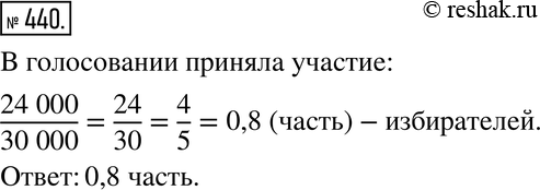Изображение 440. Из 30 000 избирателей пришли голосовать 24 000 человек. Какая часть избирателей приняла участие в...