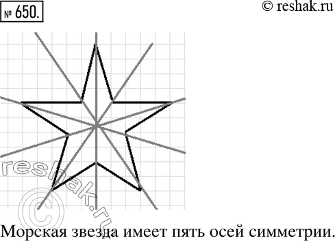 Изображение 650. Сколько осей симметрии у морской звезды (рис. 8.1)? Сделайте в тетради схематический рисунок и покажите на нём оси...