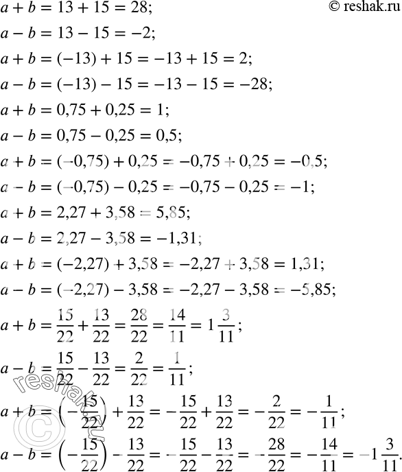 Изображение 195. Вычислите значения выражений a+b и a-b. Значения a и b возьмите из таблицы.Вычисления оформите по...