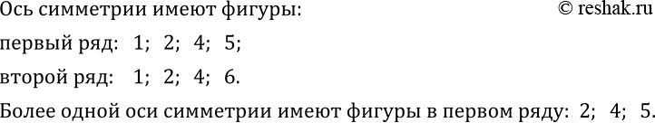 Изображение 312. На рисунке 56 выберите фигуры, имеющие ось симметрии. Если ли среди них фигуры, у которых более одной оси...