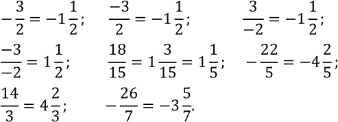 Изображение 379. Запишите в виде смешанного числа:-3/2;(-3)/2;3/(-2);(-3)/(-2);  18/15; -22/5;  14/3; -26/7. ...