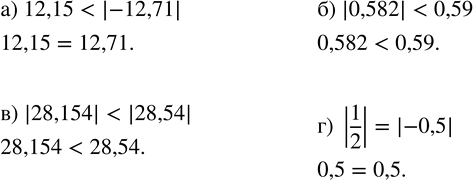 Изображение 85. Сравните:а) 12,15 и |-12,71|; б) |0,582|  и 0,59; в) |28,154|  и |28,54|;  г) |1/2|  и |-0,5|....