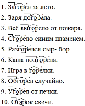Изображение Спишите. Обозначьте условия выбора букв а и о в корне -гар- - -гор-. Выделите приставки.1. Заг..рел за лето. 2. Заря дог., рала. 3. Всё выг..рело от пожара. 4....